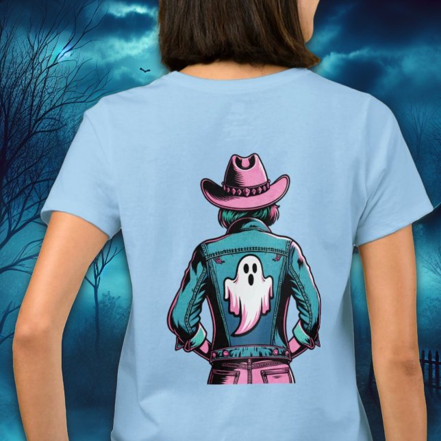 Spooky Cowgirl med Ghost Pop Art Shirt T (Spooky Cowgirl with Ghost Pop Art Shirt)