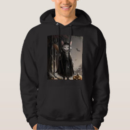 Spooky Creepy cat mage in Misty Forest Halloween Hoodie