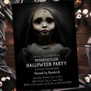 Spooky Creepy Doll Halloween Costume Party Inbjudningar
