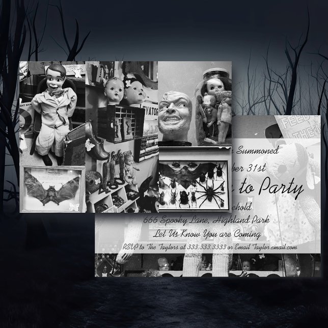 Spooky Creepy Dolls Black and White Halloween Inbjudningar (Skapare uppladdad)