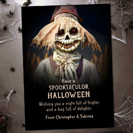 Spooky Creepy Fågelskrämma Halloween Hälsning Julkort