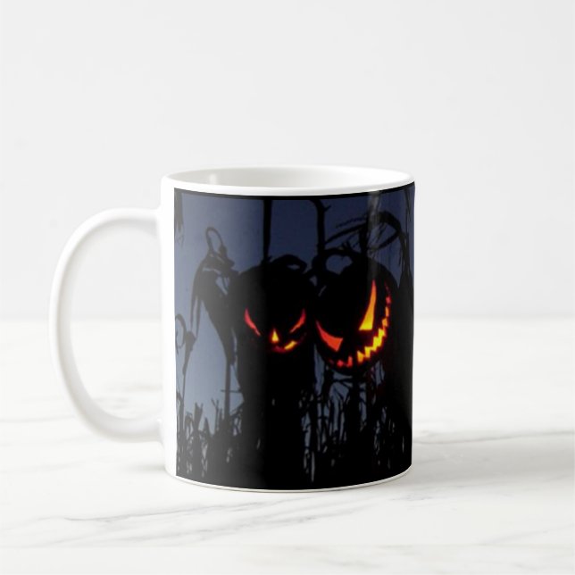 Spooky Creepy Fågelskrämma Halloween Jack o lanter Kaffemugg (Vänster)