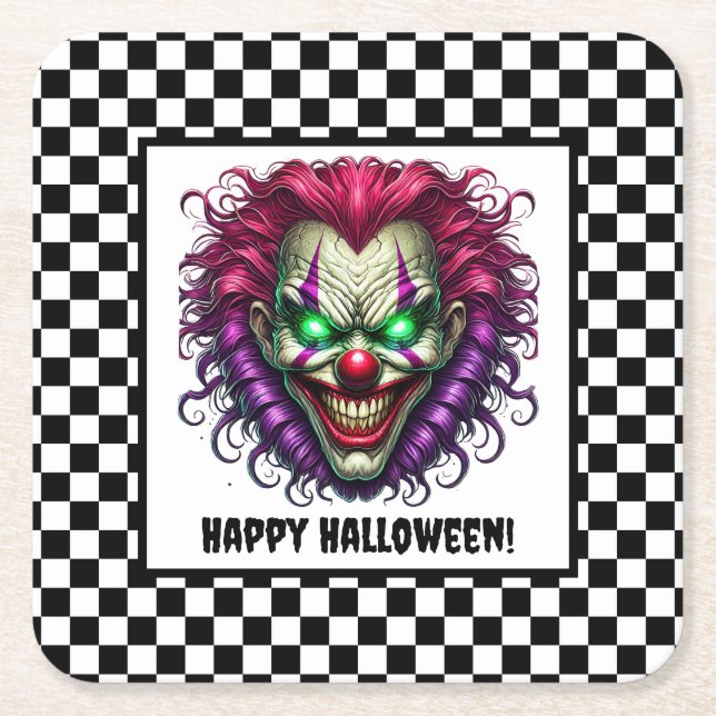 Spooky Creepy Scary Clown Halloween Papper Underlä Underlägg Papper Kvadrat (Framsidan)