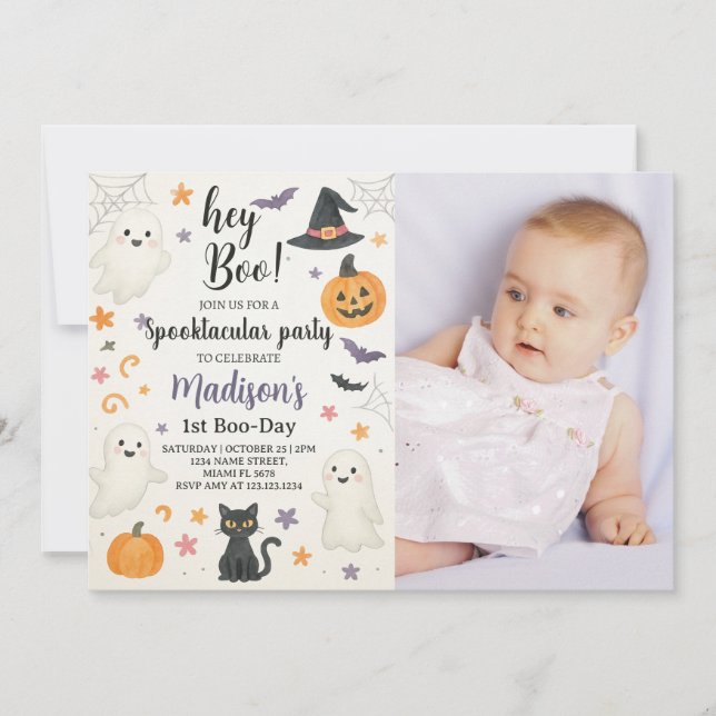 Spooky Cute 1:a födelsedagsinbjudan | Boo Hall Inbjudningar (Framsida)