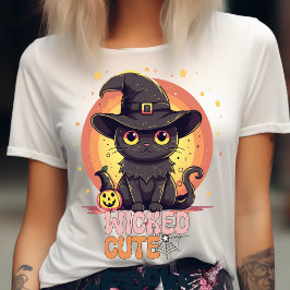 Spooky Cute Black Cat Halloween Autumn Pumpkin T Shirt