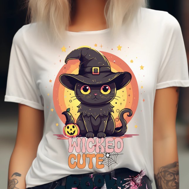 Spooky Cute Black Cat Halloween Autumn Pumpkin T Shirt (Skapare uppladdad)