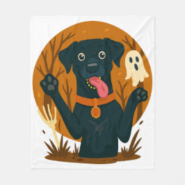 Spooky Cute Black Dog with Ghost Fleecefilt