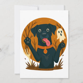 Spooky Cute Black Dog with Ghost Inbjudningar