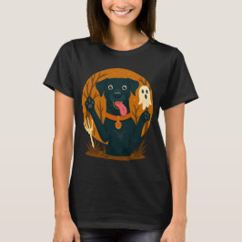 Spooky Cute Black Dog with Ghost T Shirt