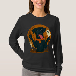 Spooky Cute Black Dog with Ghost T Shirt