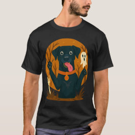 Spooky Cute Black Dog with Ghost T Shirt