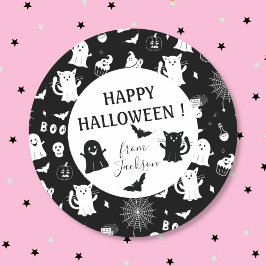 Spooky Cute Black White Halloween Kid Sticker Runt Klistermärke