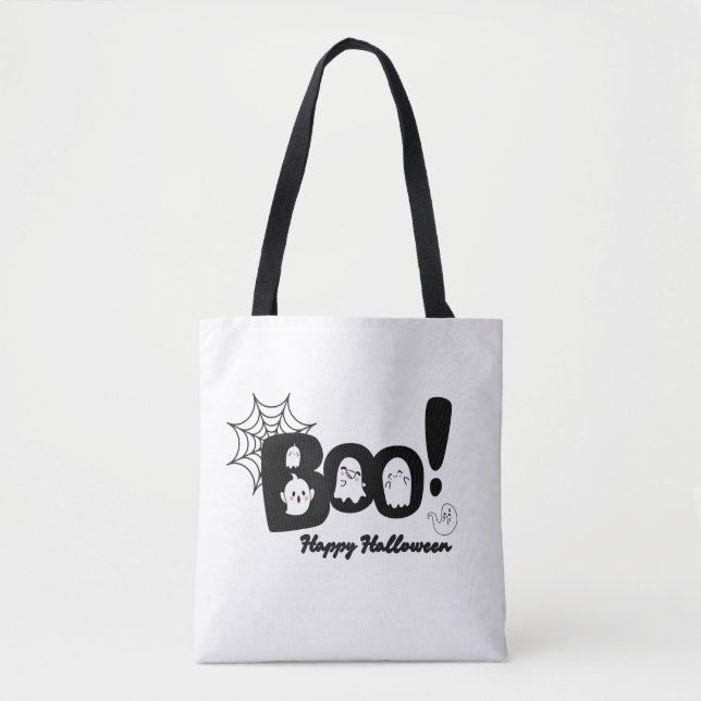 Spooky Cute "Boo"! Halloween Ghost Tote Bag Tygkasse (Framsida)