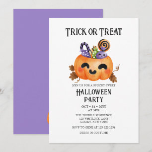 Spooky Cute Bus eller godis Costume Halloween fest Inbjudningar