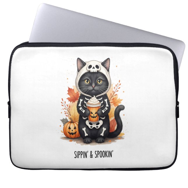 Spooky Cute Cat Halloween Laptop Fodral (Framsidan)