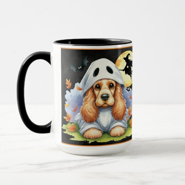 Spooky Cute Cocker Spain Ghost Hund Halloween Mugg (Vänster)