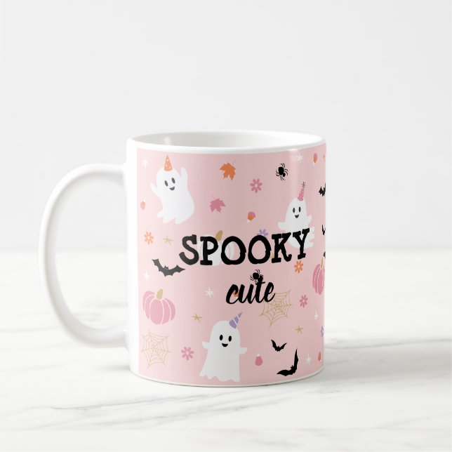 Spooky Cute Dusty Rosa Ghost Halloween Kaffemugg (Vänster)