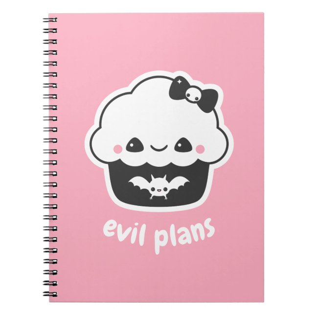 Spooky Cute Evil Plans Cuptårta Anteckningsbok (Framsidan)