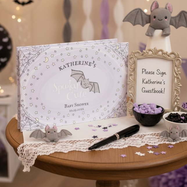 Spooky Cute Fladdermus Halloween Baby Shower Gästböcker (Purple Spooky Cute Halloween Baby Shower Guest Book for Mother to Be. Fall Baby Shower Keepsake)