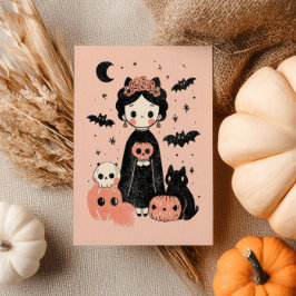 Spooky Cute Frida Kahlo Retro Rosa Halloween Vykort