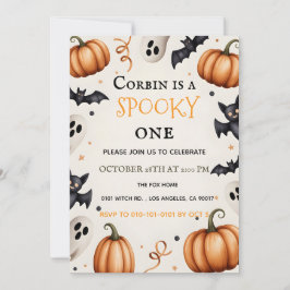 Spooky Cute Ghost & Bat Halloween Birthday Invitat Inbjudningar
