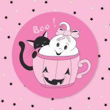 Spooky Cute Ghost Black Cat Rosa Halloween Sticker