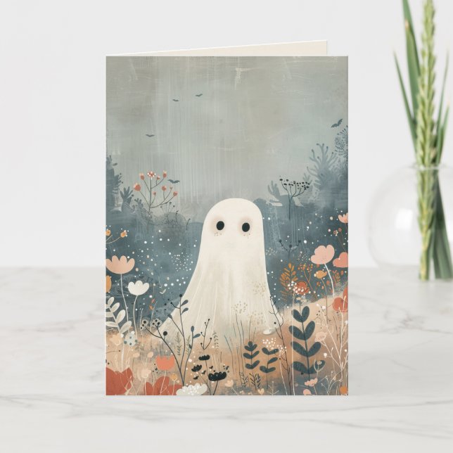 Spooky Cute Ghost Blommigt Happy halloween Kort (Framsida)