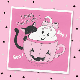 Spooky Cute Ghost Cat Rosa Halloween Pappersservet Pappersservett