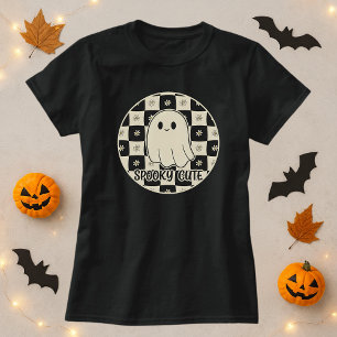 Spooky Cute Ghost Checkerboard T Shirt