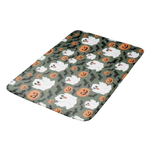 Spooky Cute Ghost Chickens med Pumpkins och Fladde Badrumsmatta (Vinklad)