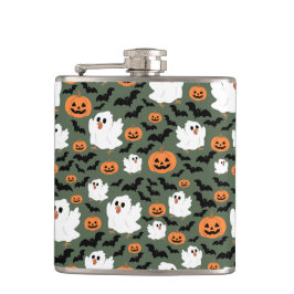 Spooky Cute Ghost Chickens med Pumpkins och Fladde Fickplunta