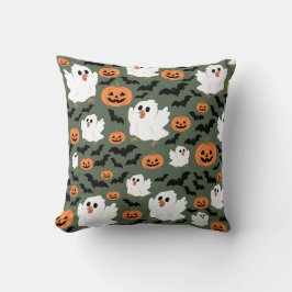 Spooky Cute Ghost Chickens med Pumpkins och Fladde Kudde