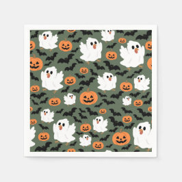Spooky Cute Ghost Chickens med Pumpkins och Fladde Pappersservett