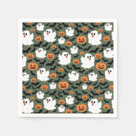 Spooky Cute Ghost Chickens med Pumpkins och Fladde Pappersservett