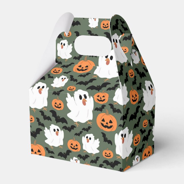 Spooky Cute Ghost Chickens med Pumpkins och Fladde Presentaskar (Baksidan Sidan)