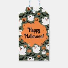 Spooky Cute Ghost Chickens med Pumpkins och Fladde Presentetikett