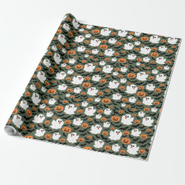 Spooky Cute Ghost Chickens med Pumpkins och Fladde Presentpapper
