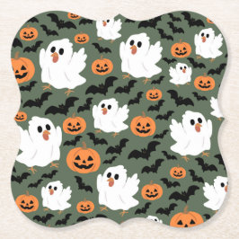 Spooky Cute Ghost Chickens med Pumpkins och Fladde Underlägg Papper