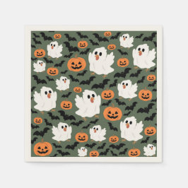 Spooky Cute Ghost Chickens with Pumpkins and Bats Pappersservett