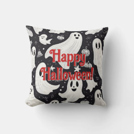 Spooky Cute Ghost Halloween Black White Kudde