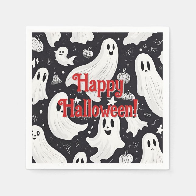 Spooky Cute Ghost Halloween Black White Pappersservett (Framsidan)