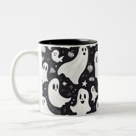 Spooky Cute Ghost Halloween Black White Två-Tonad Mugg