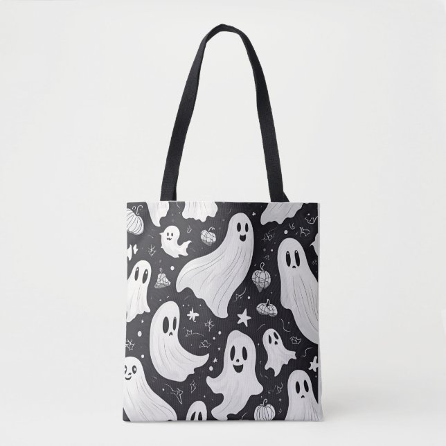 Spooky Cute Ghost Halloween Black White Tygkasse (Framsida)