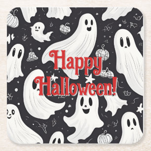 Spooky Cute Ghost Halloween Black White Underlägg Papper Kvadrat