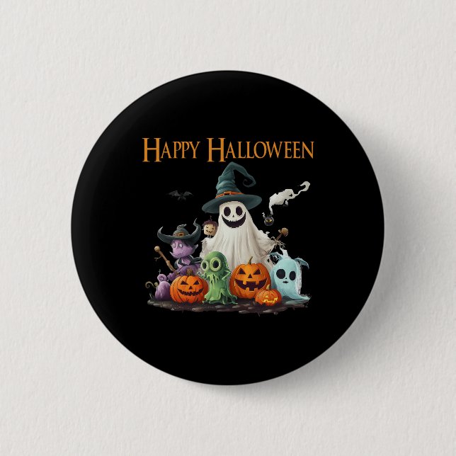 Spooky Cute Ghost Halloween Costume Lycklig Hallow Knapp (Framsida)