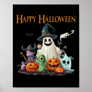 Spooky Cute Ghost Halloween Costume Lycklig Hallow Poster