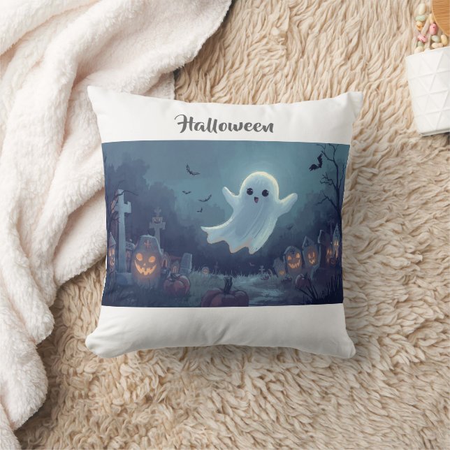 "Spooky Cute Ghost Halloween Dekorativ kudde" Kudde (Filt)