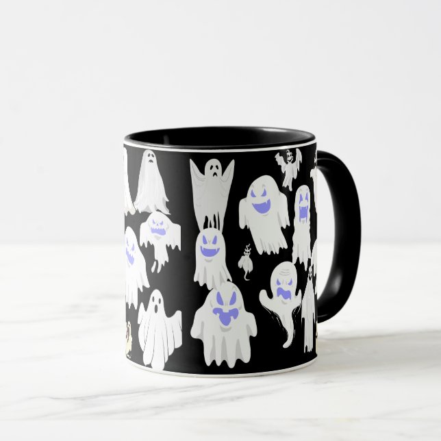 Spooky Cute Ghost Illustration Mönster - Halloween Mugg (Framsida höger)