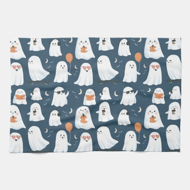 Spooky Cute Ghost Kitchen Towels - Halloween Towel Kökshandduk (Horisontell)
