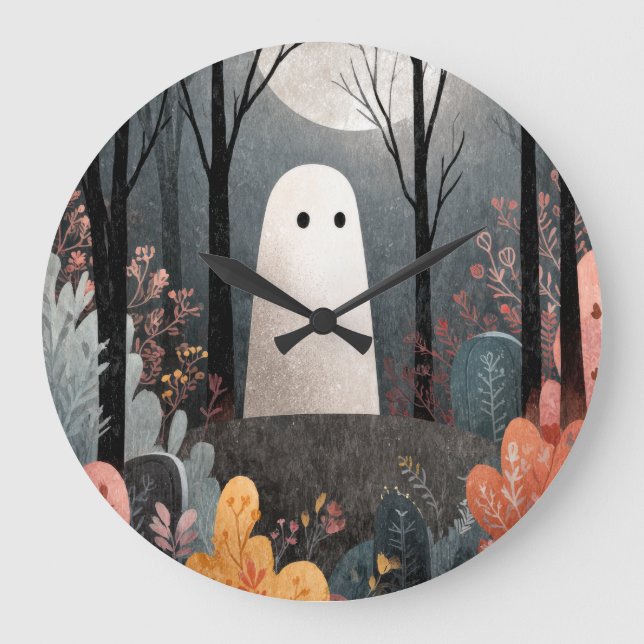 Spooky Cute Ghost Nursery Halloween Clock Stor Klocka (Framsida)